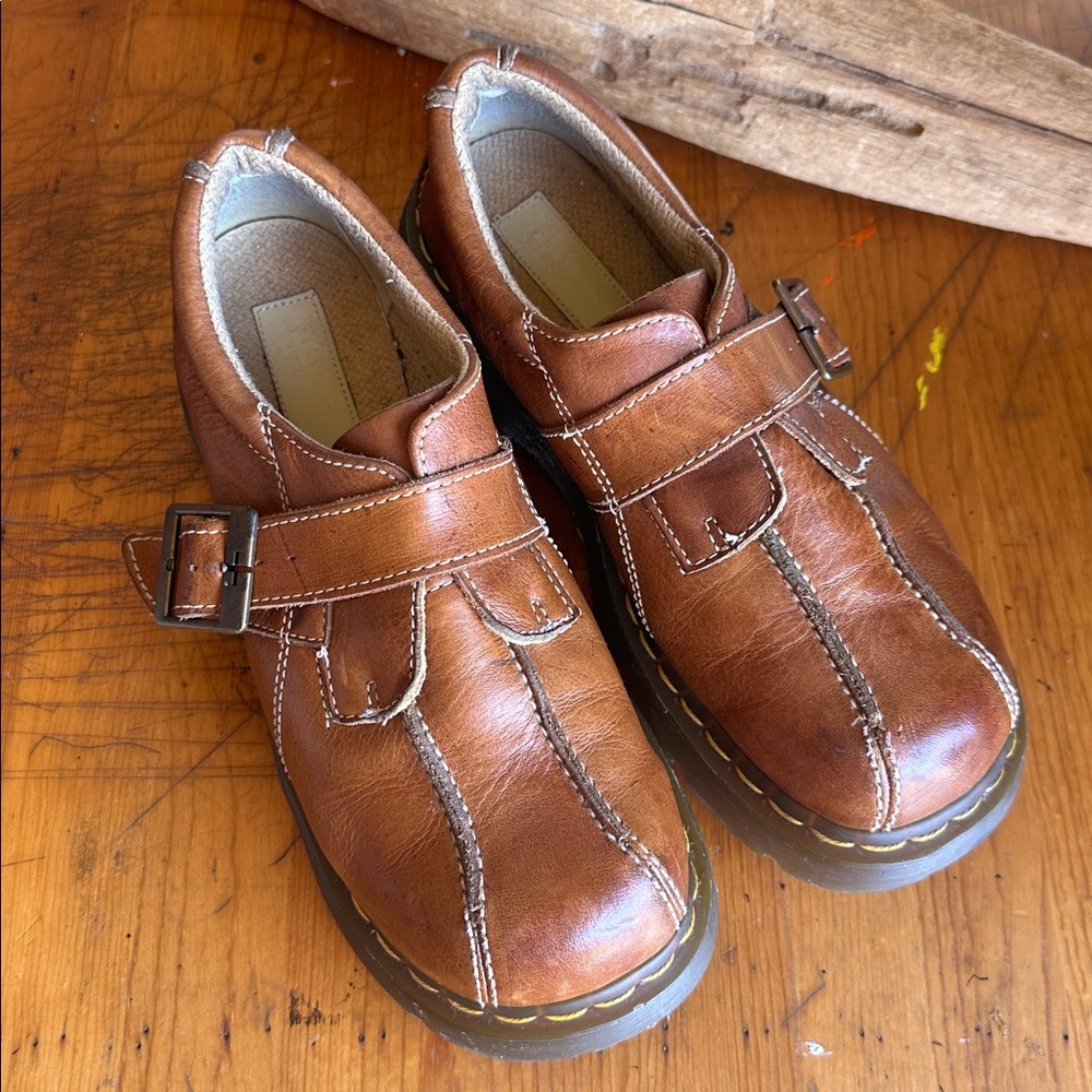 Dr. Martens Brown Leather Buckle Mary Jane Shoes - Picture 2 of 16